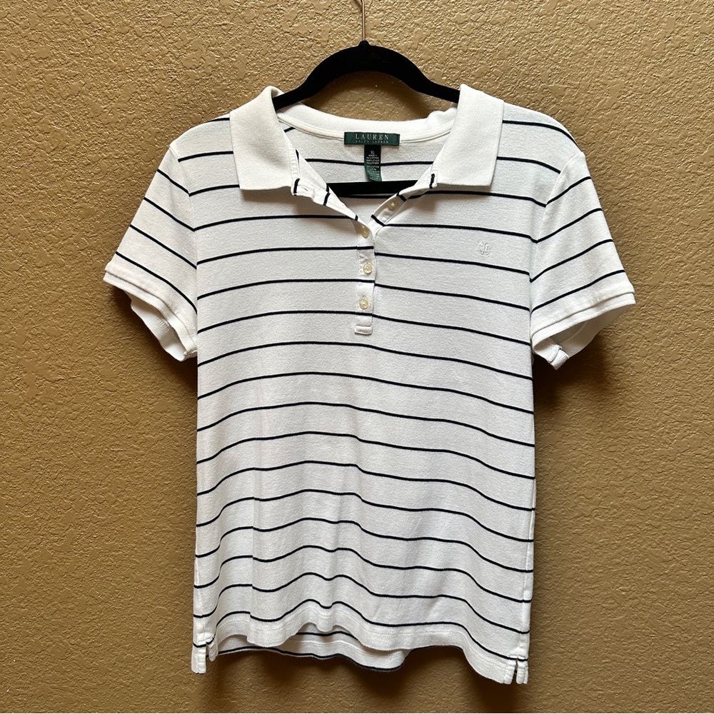 Ralph Lauren White Button Down Shirt with Black Stripes